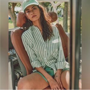 Universal Thread Goods Co. Green Stripe Linen Button Down | Size XS